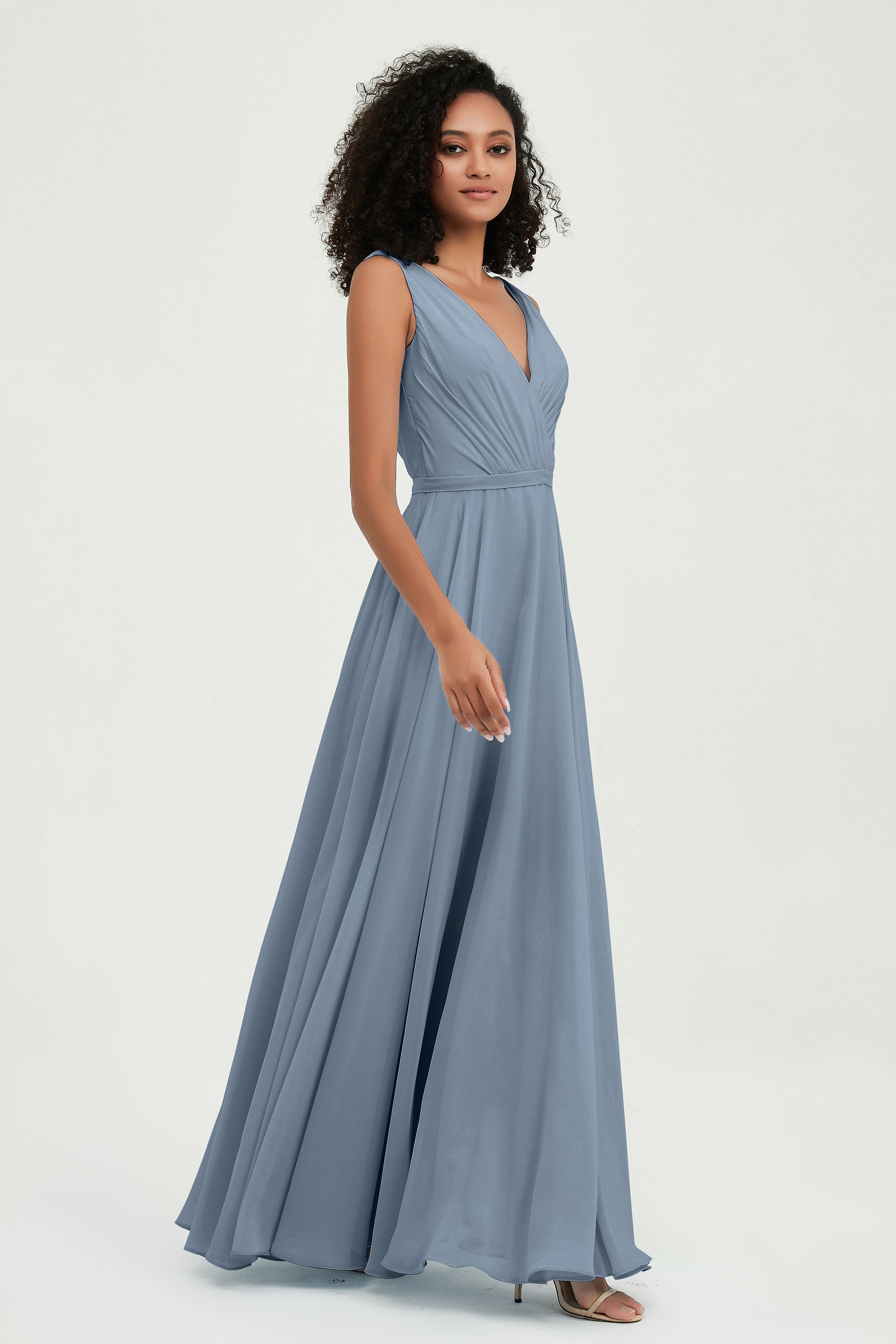 V Neck Chiffon A Line Bridesmaid Dress with Belt Formal Evening Dresses Prom Party Gons