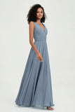 V Neck Chiffon A Line Bridesmaid Dress with Belt Formal Evening Dresses Prom Party Gons