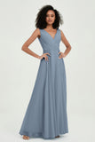 V Neck Chiffon A Line Bridesmaid Dress with Belt Formal Evening Dresses Prom Party Gons