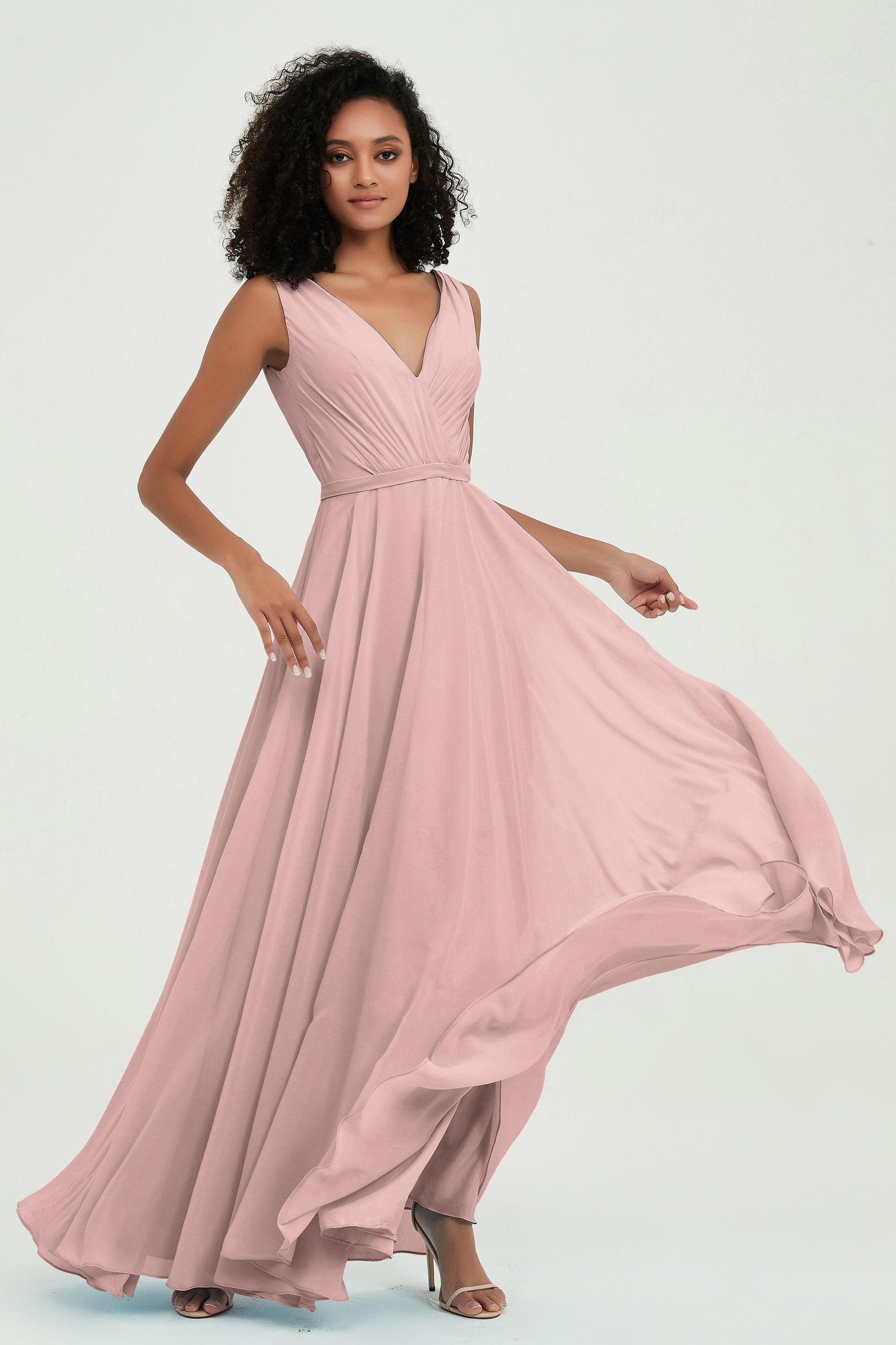 V Neck Chiffon A Line Bridesmaid Dress with Belt Formal Evening Dresses Prom Party Gons