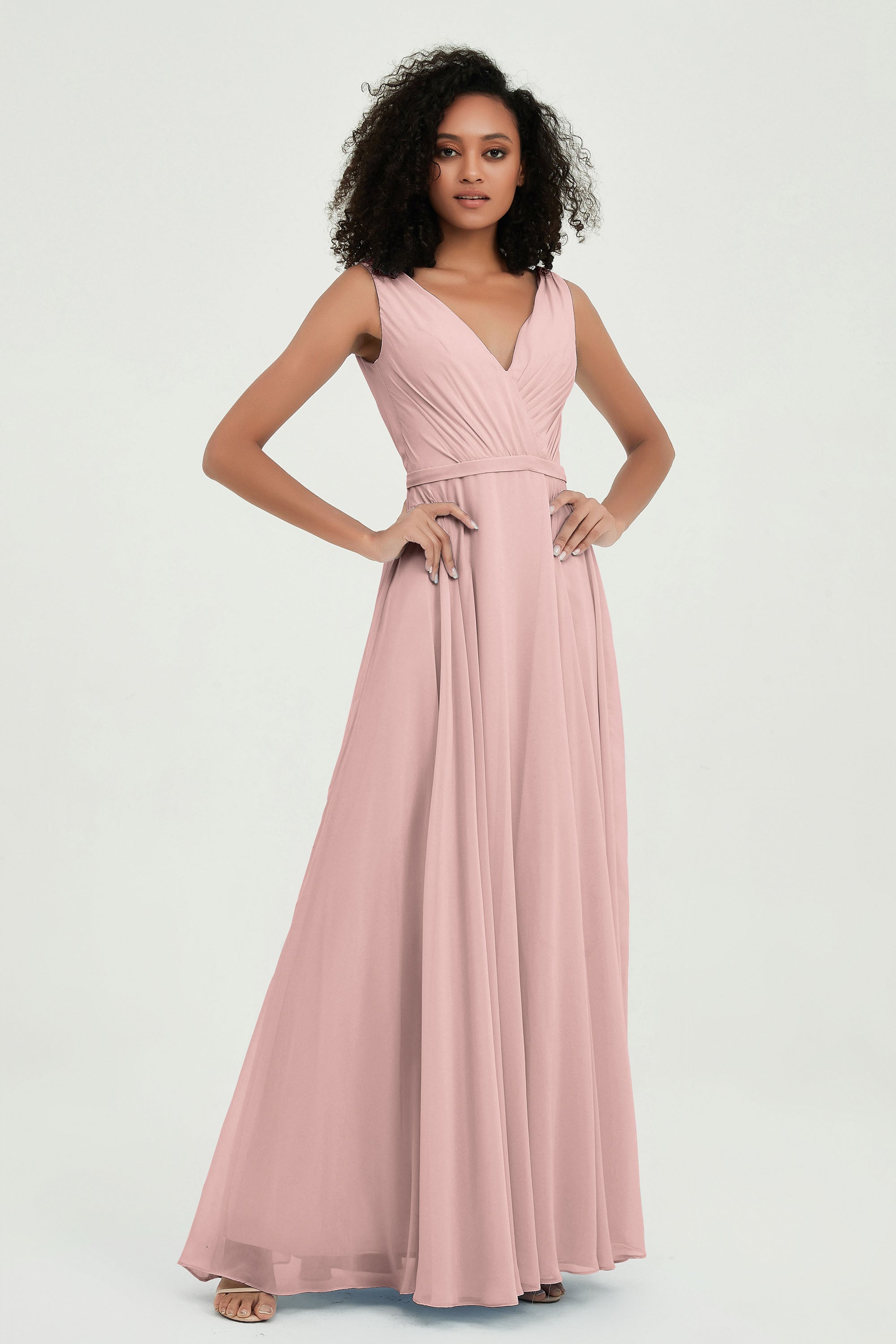 V Neck Chiffon A Line Bridesmaid Dress with Belt Formal Evening Dresses Prom Party Gons
