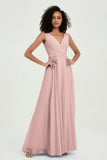 V Neck Chiffon A Line Bridesmaid Dress with Belt Formal Evening Dresses Prom Party Gons
