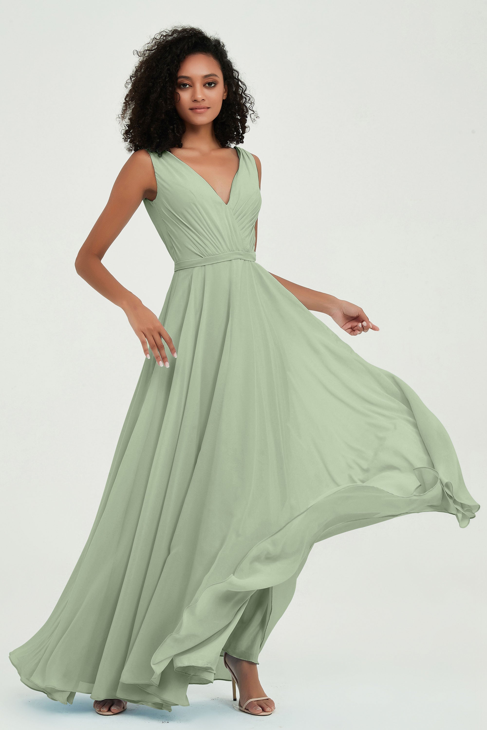 V Neck Chiffon A Line Bridesmaid Dress with Belt Formal Evening Dresses Prom Party Gons