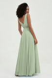 V Neck Chiffon A Line Bridesmaid Dress with Belt Formal Evening Dresses Prom Party Gons