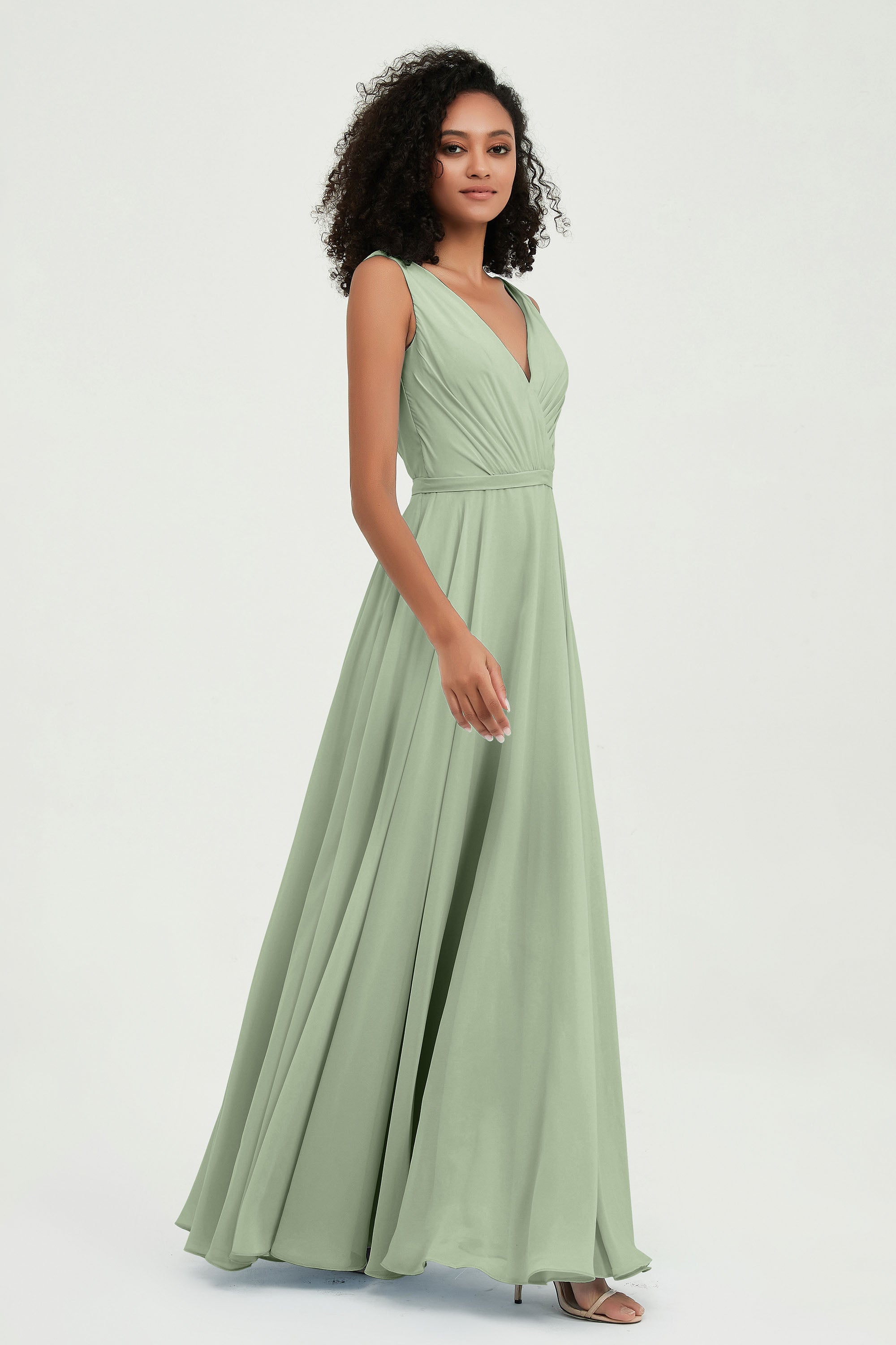 V Neck Chiffon A Line Bridesmaid Dress with Belt Formal Evening Dresses Prom Party Gons