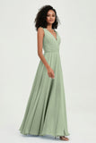 V Neck Chiffon A Line Bridesmaid Dress with Belt Formal Evening Dresses Prom Party Gons