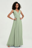 V Neck Chiffon A Line Bridesmaid Dress with Belt Formal Evening Dresses Prom Party Gons