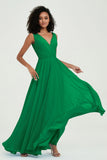 V Neck Chiffon A Line Bridesmaid Dress with Belt Formal Evening Dresses Prom Party Gons