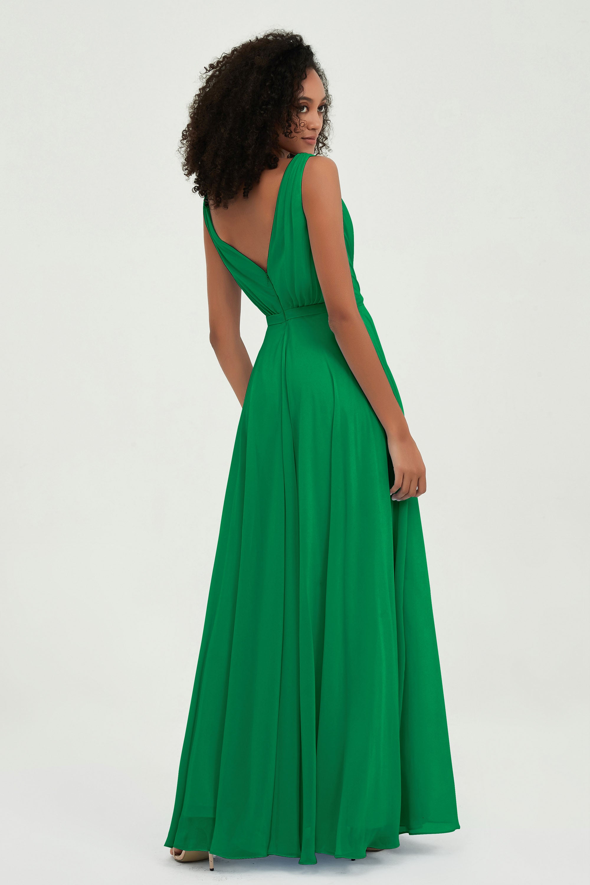 V Neck Chiffon A Line Bridesmaid Dress with Belt Formal Evening Dresses Prom Party Gons