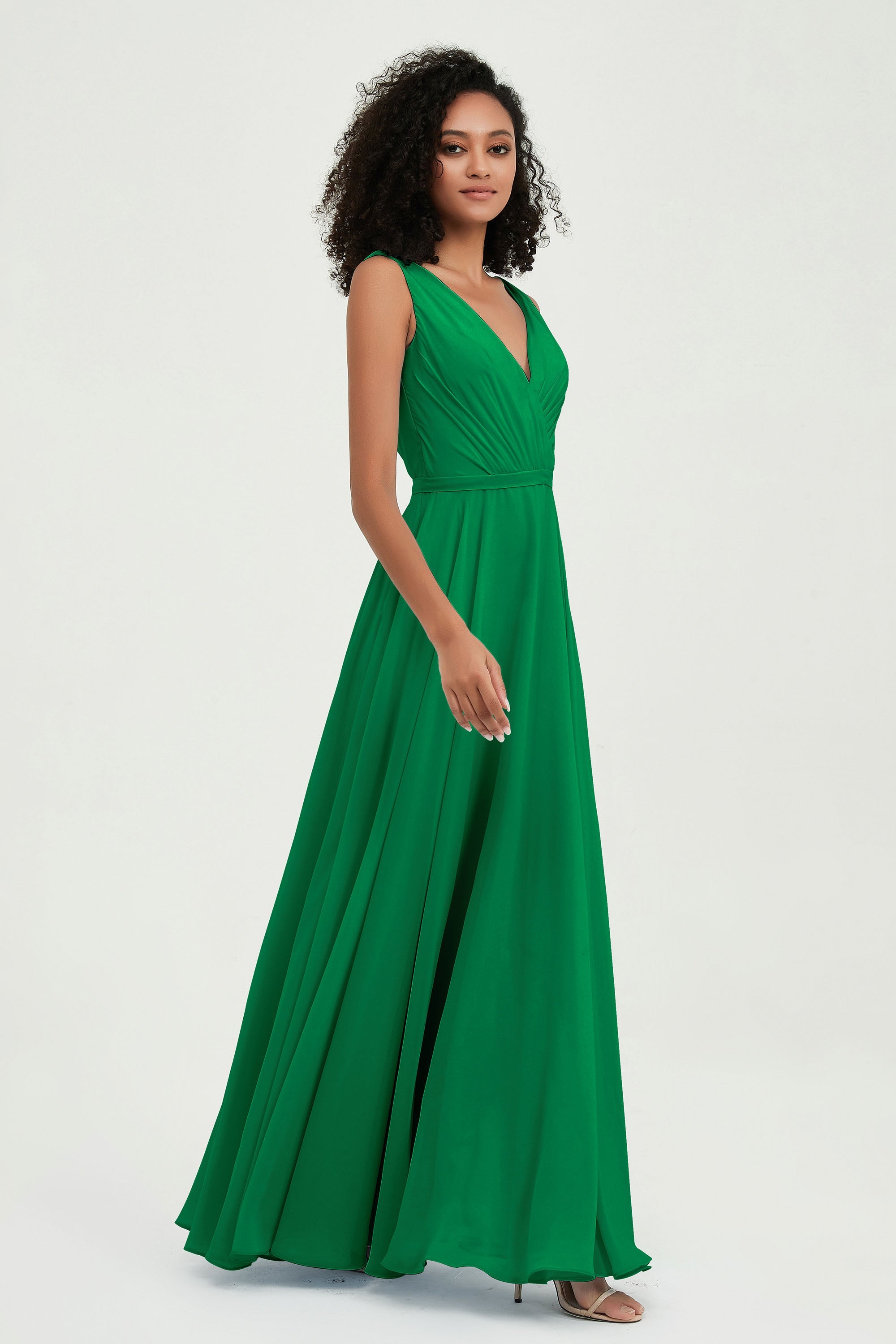 V Neck Chiffon A Line Bridesmaid Dress with Belt Formal Evening Dresses Prom Party Gons