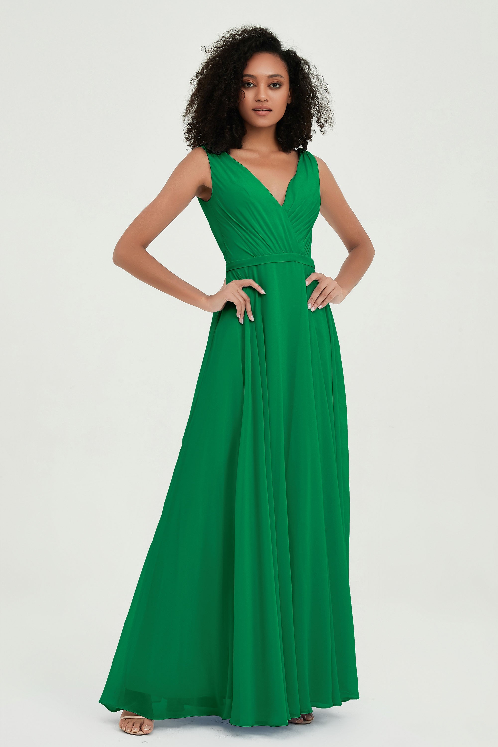 V Neck Chiffon A Line Bridesmaid Dress with Belt Formal Evening Dresses Prom Party Gons