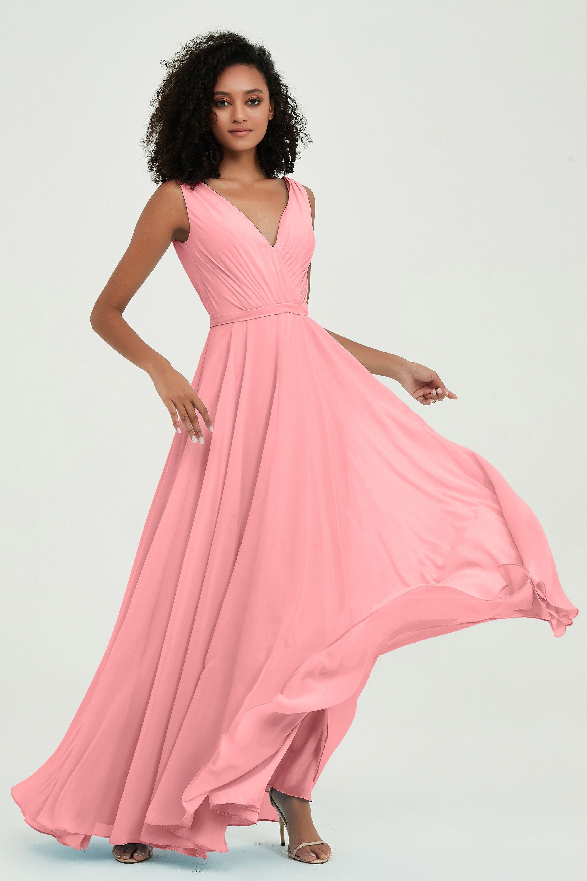 V Neck Chiffon A Line Bridesmaid Dress with Belt Formal Evening Dresses Prom Party Gons