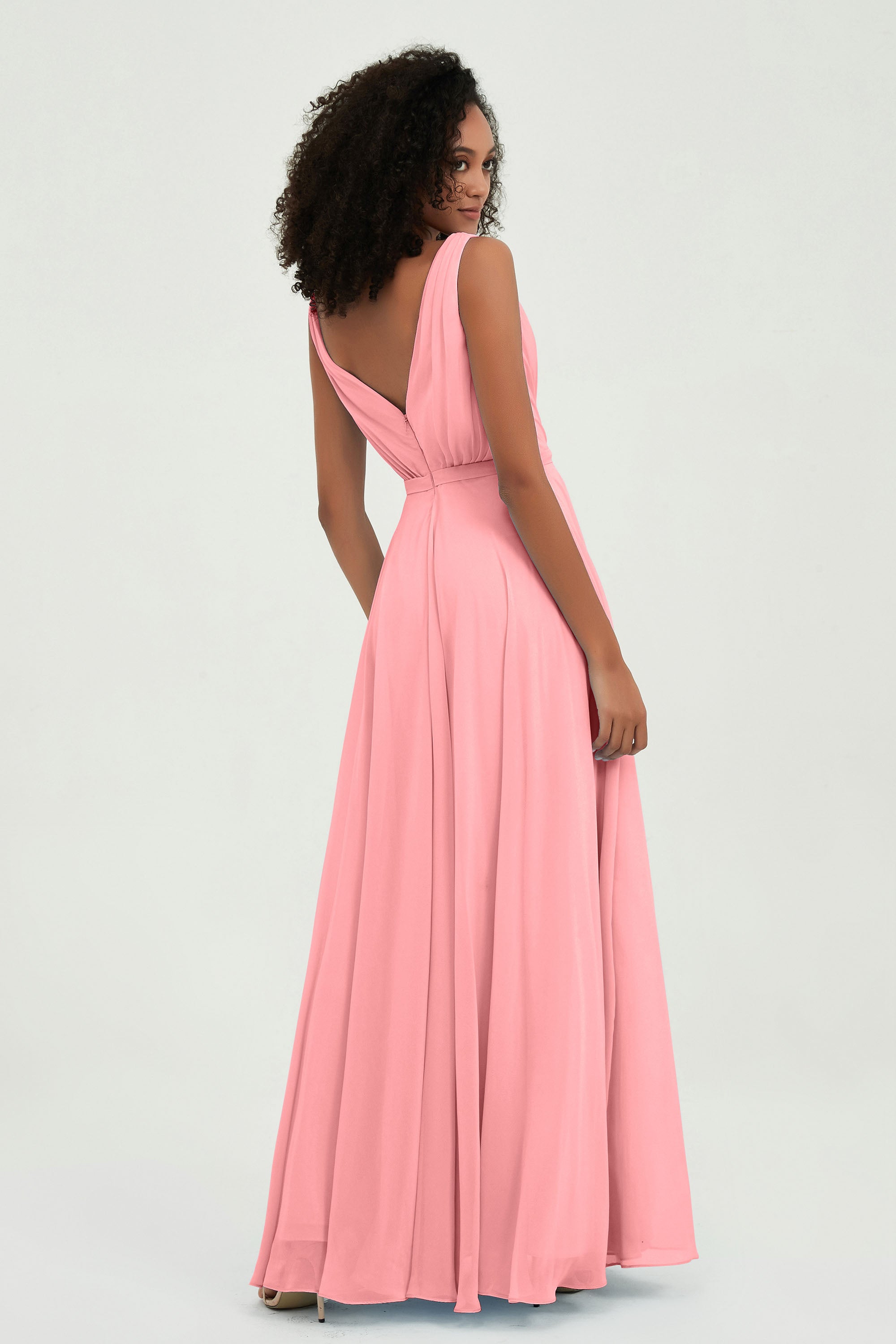 V Neck Chiffon A Line Bridesmaid Dress with Belt Formal Evening Dresses Prom Party Gons