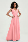 V Neck Chiffon A Line Bridesmaid Dress with Belt Formal Evening Dresses Prom Party Gons