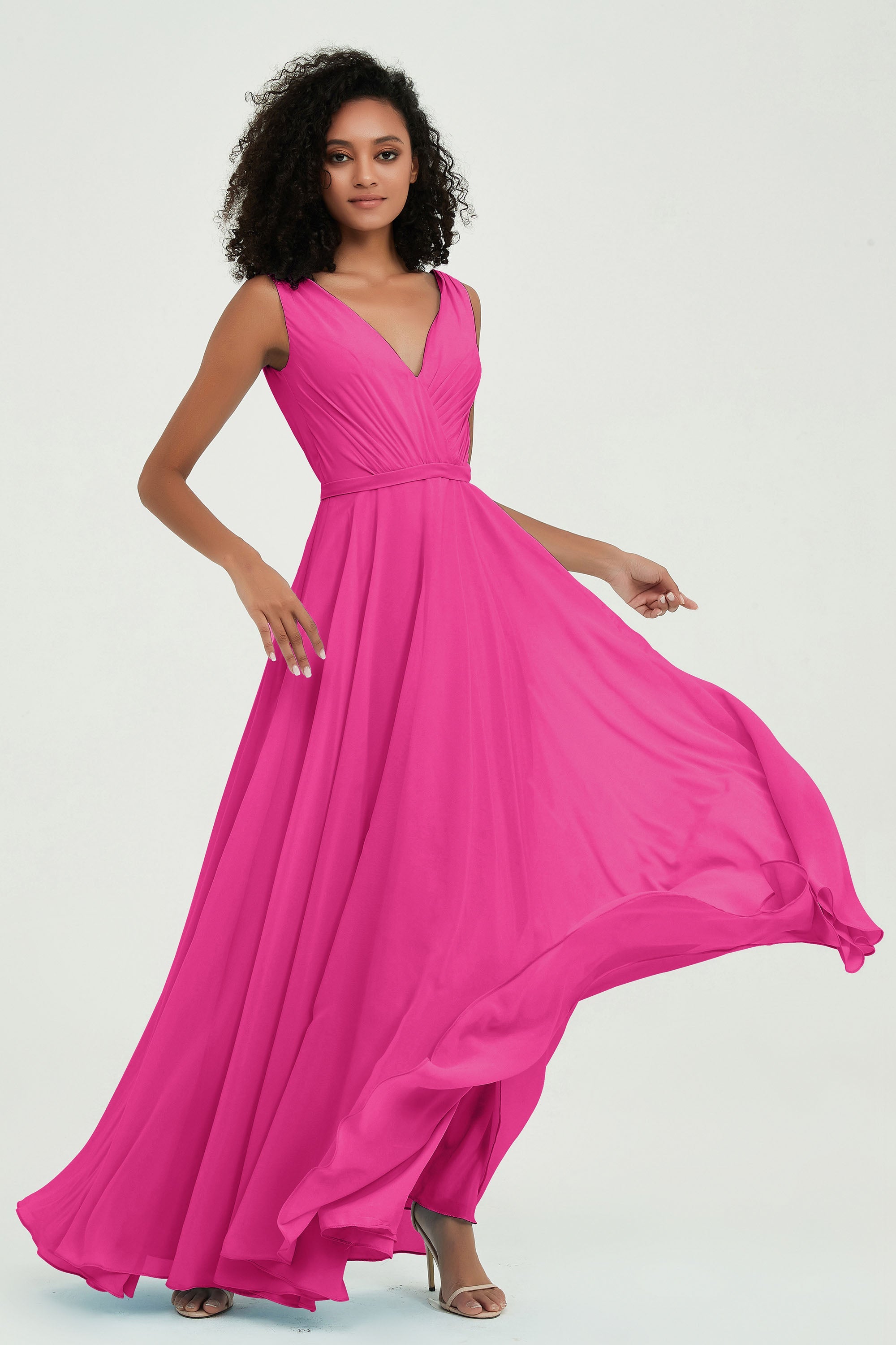 V Neck Chiffon A Line Bridesmaid Dress with Belt Formal Evening Dresses Prom Party Gons