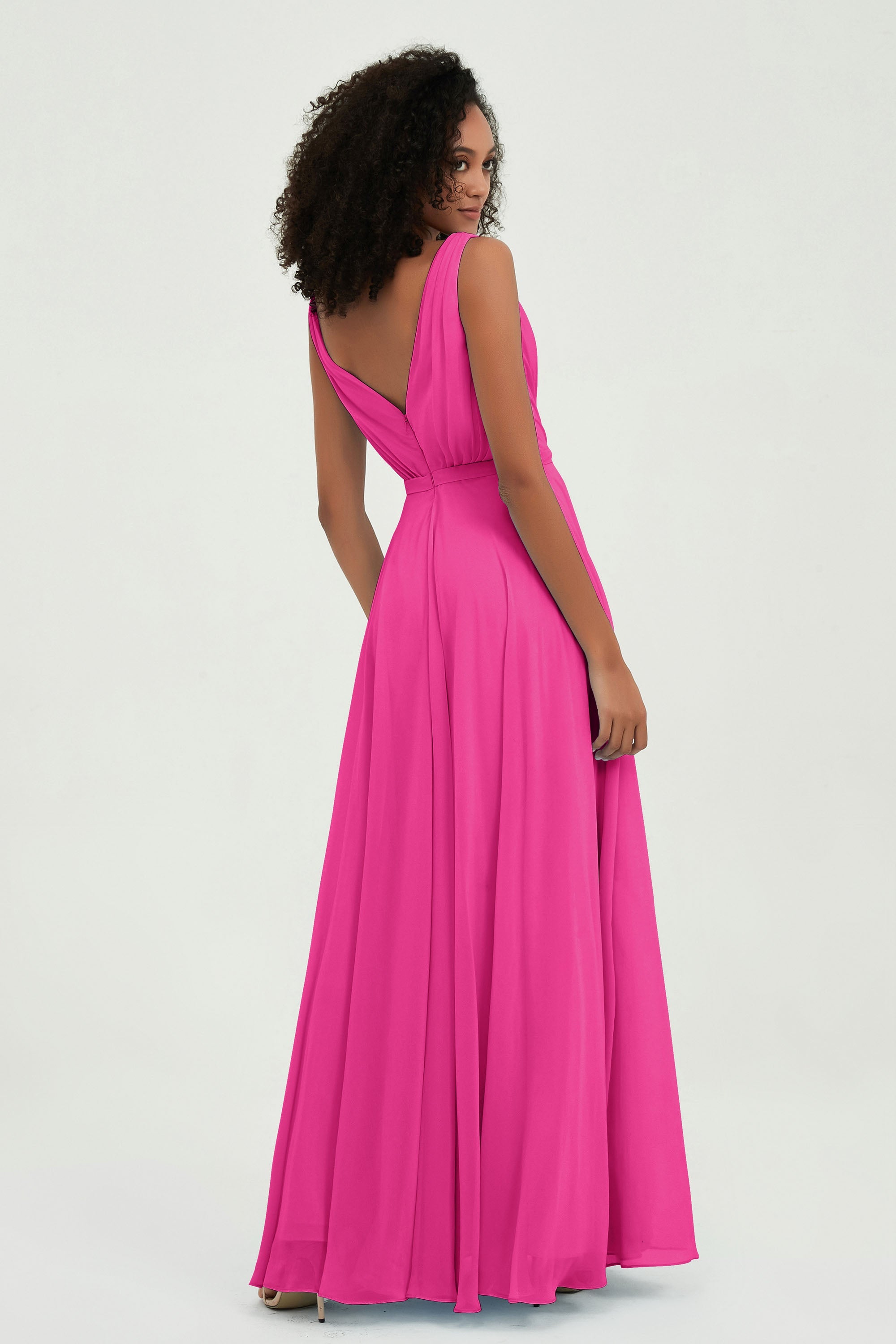 V Neck Chiffon A Line Bridesmaid Dress with Belt Formal Evening Dresses Prom Party Gons