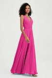 V Neck Chiffon A Line Bridesmaid Dress with Belt Formal Evening Dresses Prom Party Gons