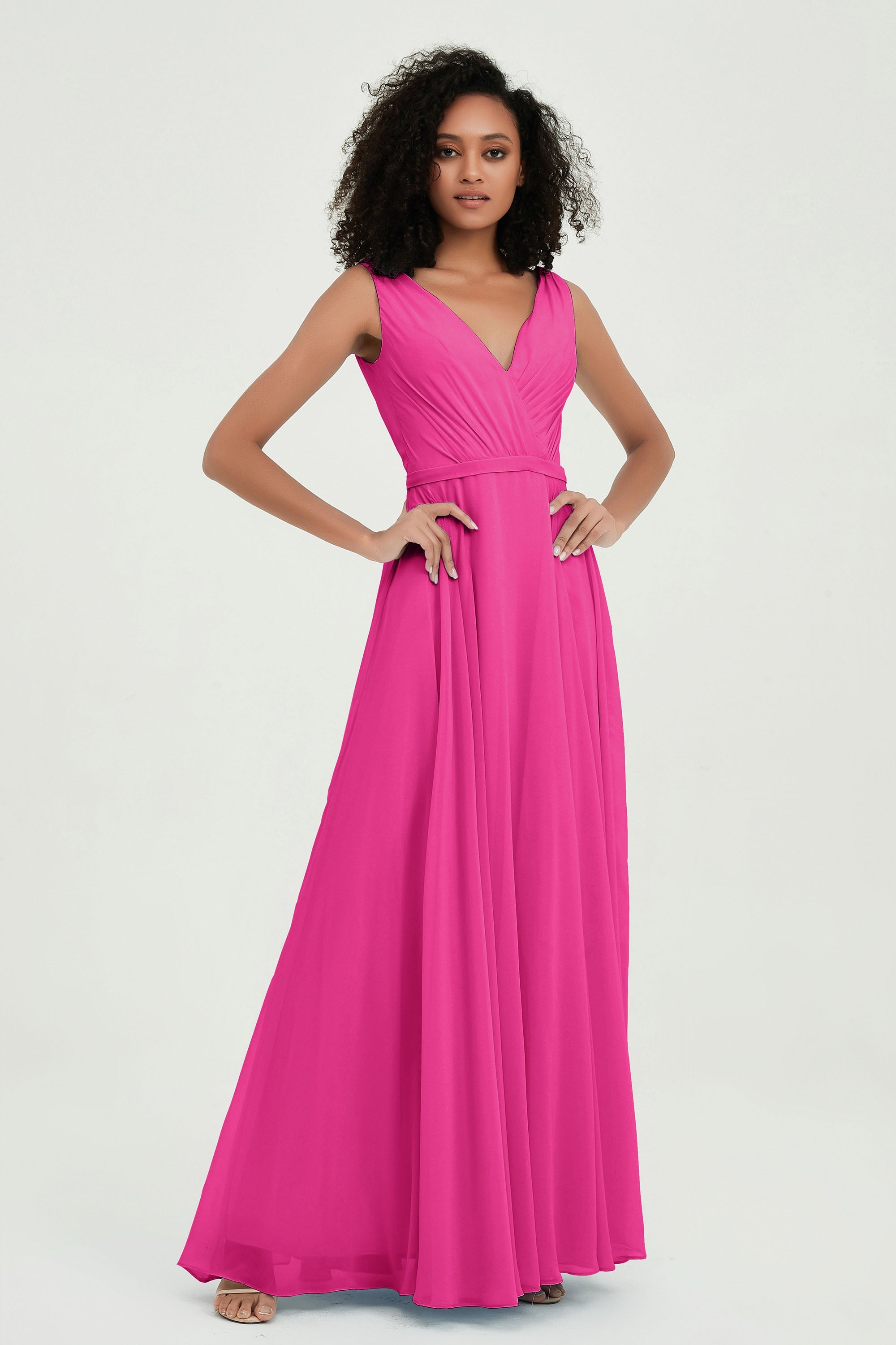 V Neck Chiffon A Line Bridesmaid Dress with Belt Formal Evening Dresses Prom Party Gons