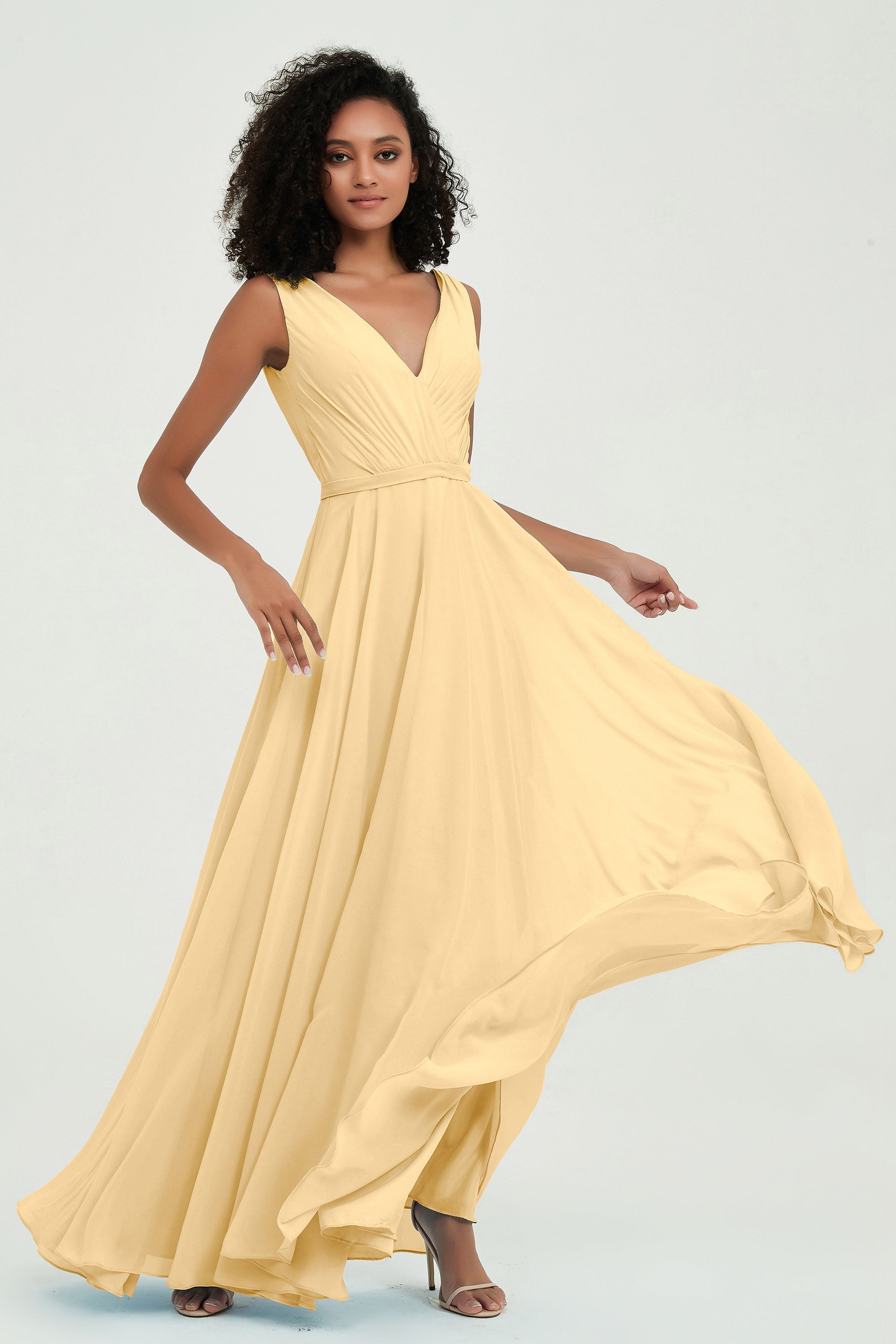 V Neck Chiffon A Line Bridesmaid Dress with Belt Formal Evening Dresses Prom Party Gons