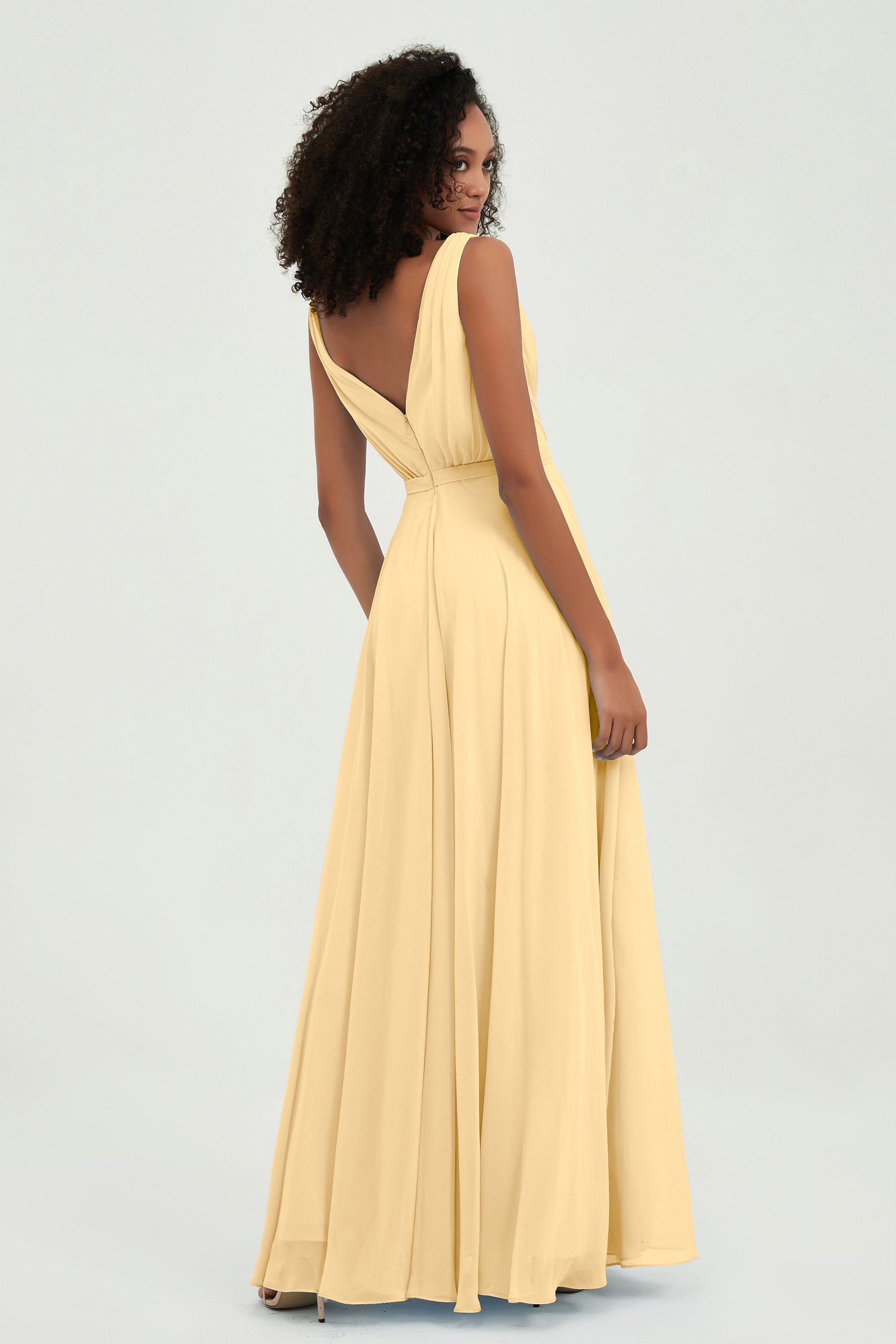 V Neck Chiffon A Line Bridesmaid Dress with Belt Formal Evening Dresses Prom Party Gons