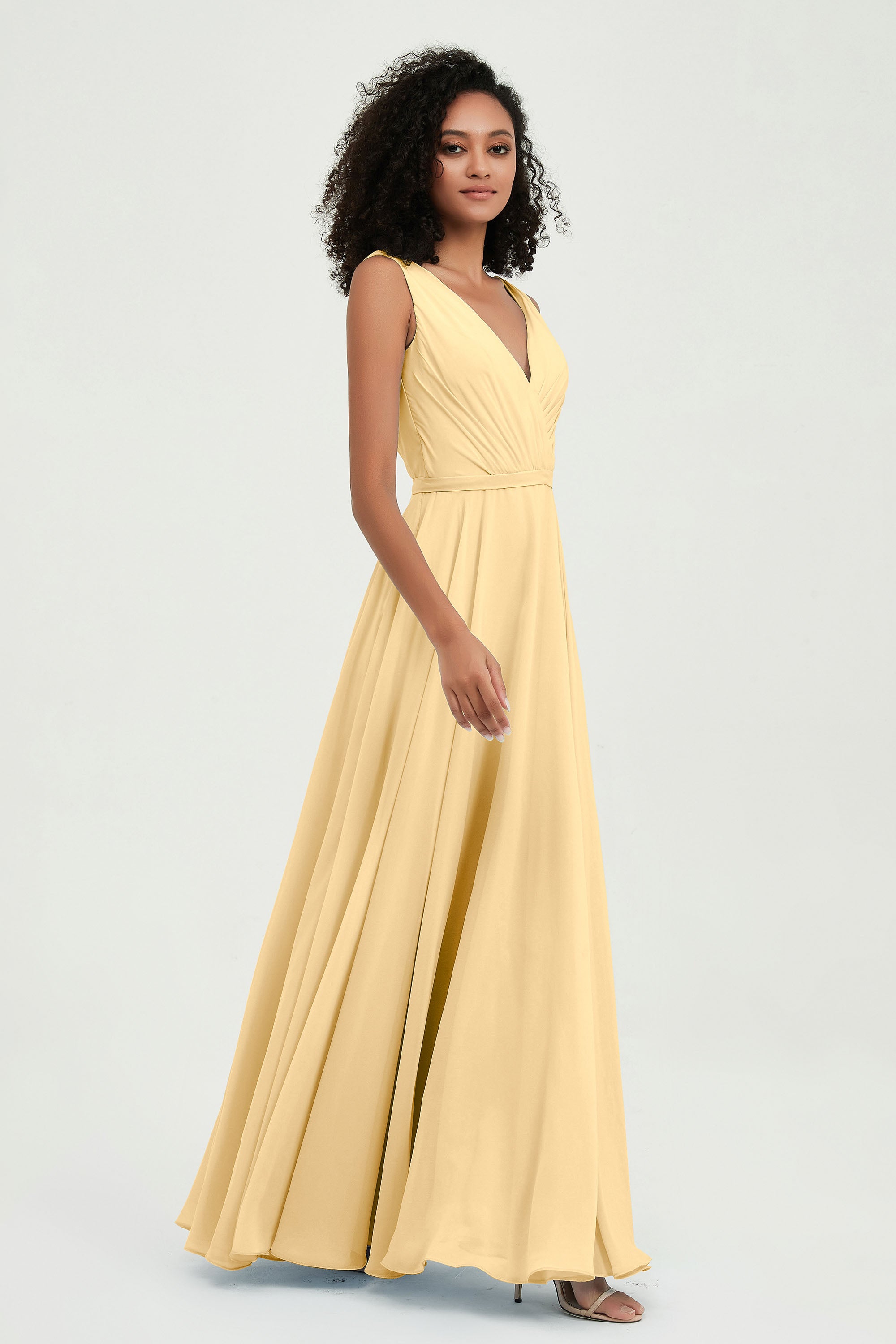 V Neck Chiffon A Line Bridesmaid Dress with Belt Formal Evening Dresses Prom Party Gons