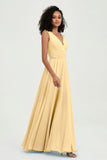 V Neck Chiffon A Line Bridesmaid Dress with Belt Formal Evening Dresses Prom Party Gons