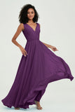 V Neck Chiffon A Line Bridesmaid Dress with Belt Formal Evening Dresses Prom Party Gons