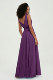 V Neck Chiffon A Line Bridesmaid Dress with Belt Formal Evening Dresses Prom Party Gons