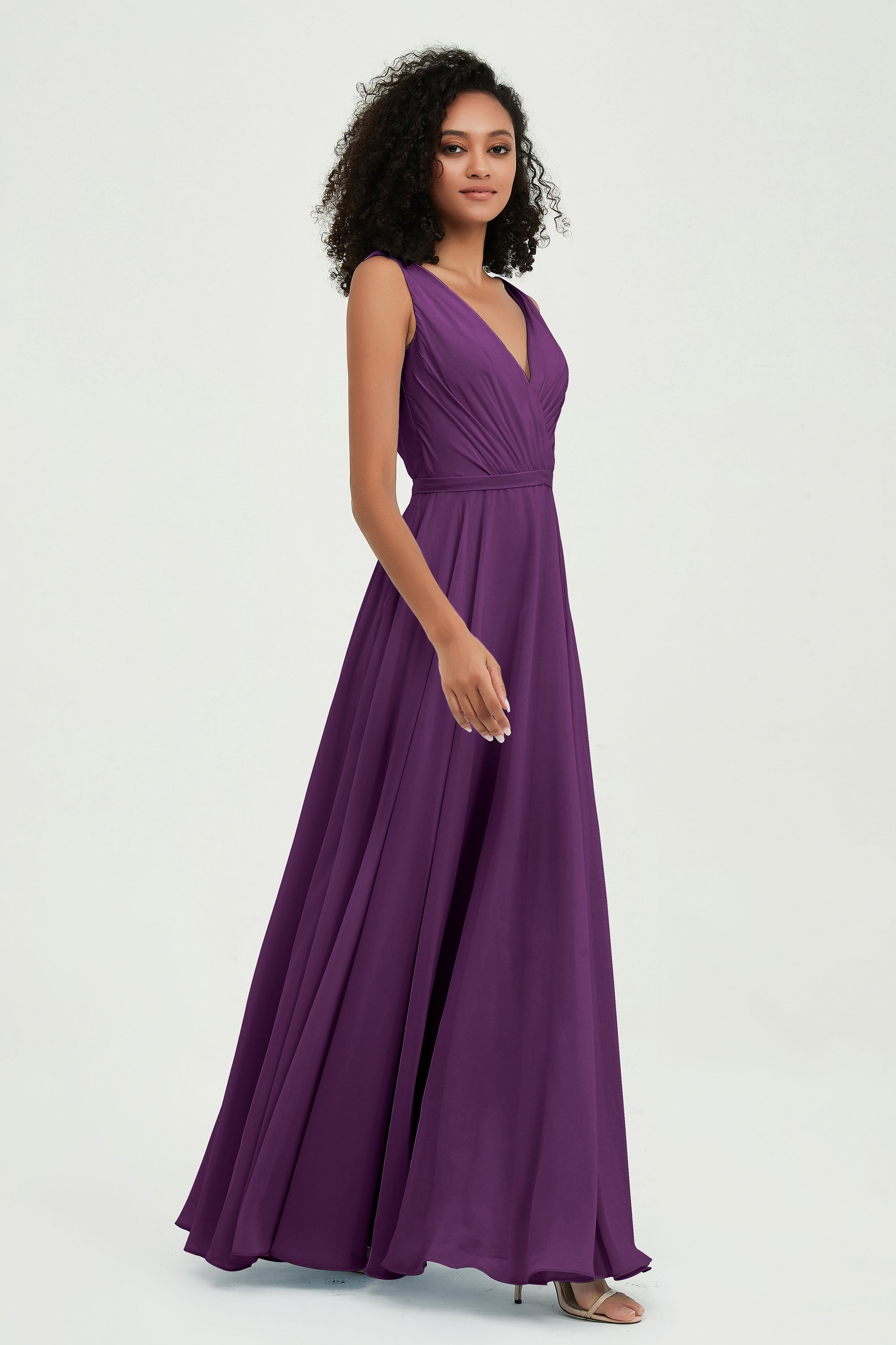 V Neck Chiffon A Line Bridesmaid Dress with Belt Formal Evening Dresses Prom Party Gons