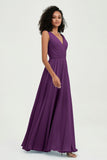 V Neck Chiffon A Line Bridesmaid Dress with Belt Formal Evening Dresses Prom Party Gons