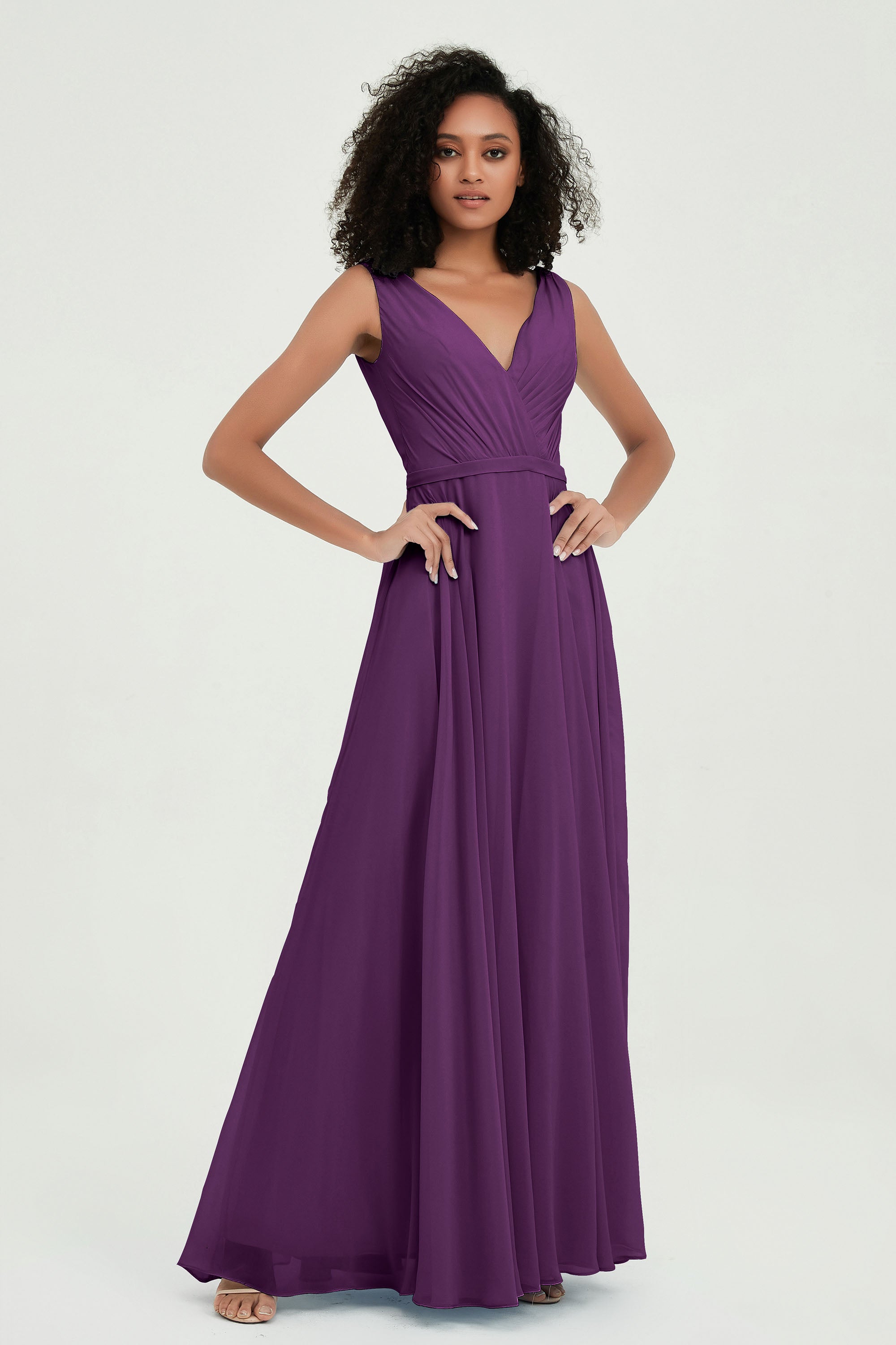 V Neck Chiffon A Line Bridesmaid Dress with Belt Formal Evening Dresses Prom Party Gons