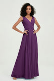 V Neck Chiffon A Line Bridesmaid Dress with Belt Formal Evening Dresses Prom Party Gons