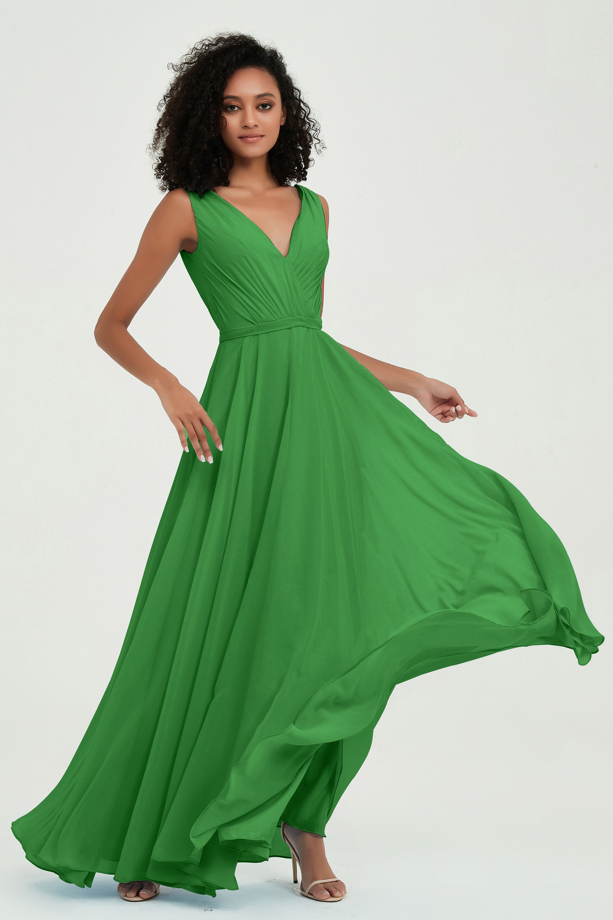 V Neck Chiffon A Line Bridesmaid Dress with Belt Formal Evening Dresses Prom Party Gons