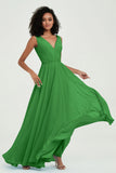 V Neck Chiffon A Line Bridesmaid Dress with Belt Formal Evening Dresses Prom Party Gons