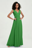 V Neck Chiffon A Line Bridesmaid Dress with Belt Formal Evening Dresses Prom Party Gons
