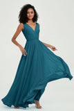 V Neck Chiffon A Line Bridesmaid Dress with Belt Formal Evening Dresses Prom Party Gons