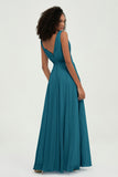 V Neck Chiffon A Line Bridesmaid Dress with Belt Formal Evening Dresses Prom Party Gons