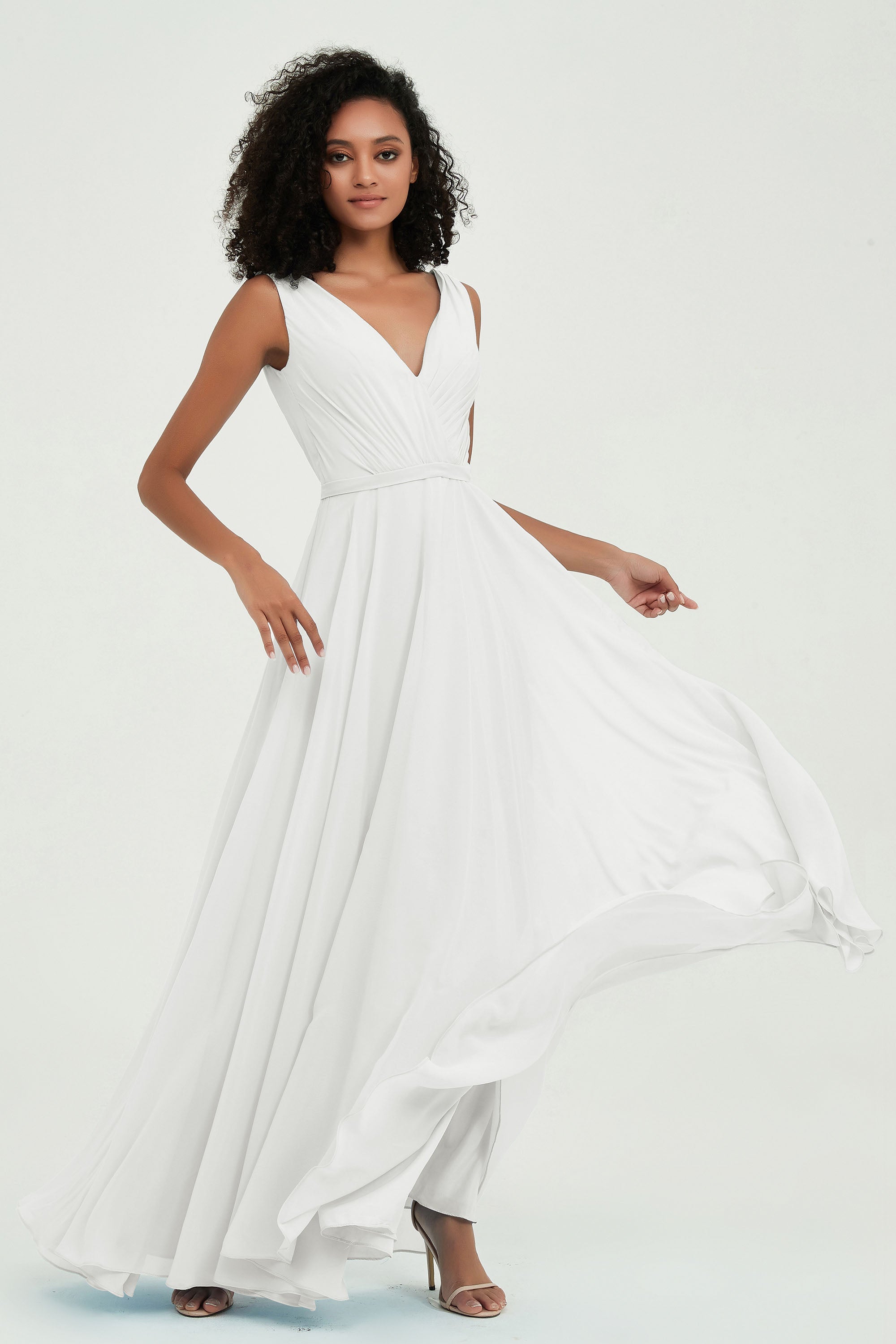 V Neck Chiffon A Line Bridesmaid Dress with Belt Formal Evening Dresses Prom Party Gons
