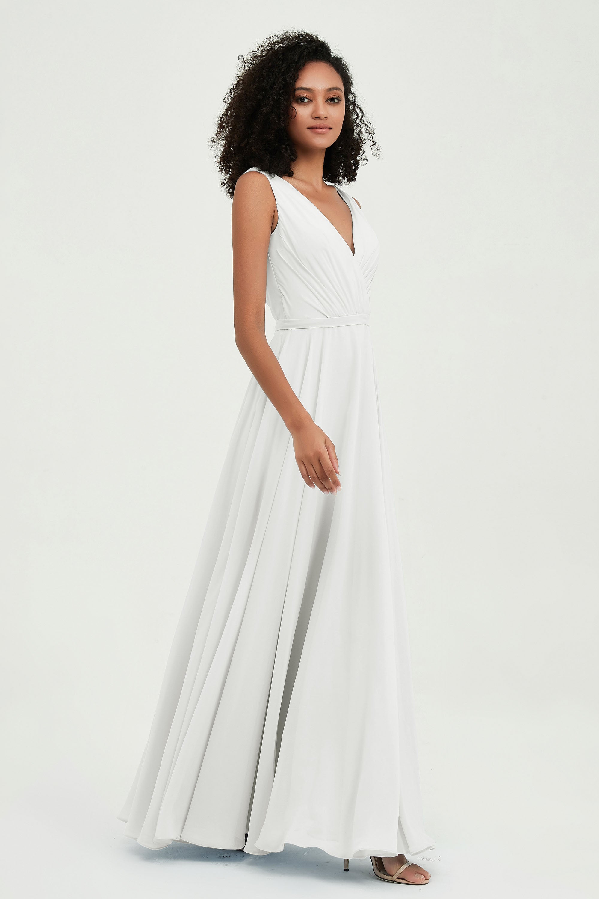 V Neck Chiffon A Line Bridesmaid Dress with Belt Formal Evening Dresses Prom Party Gons
