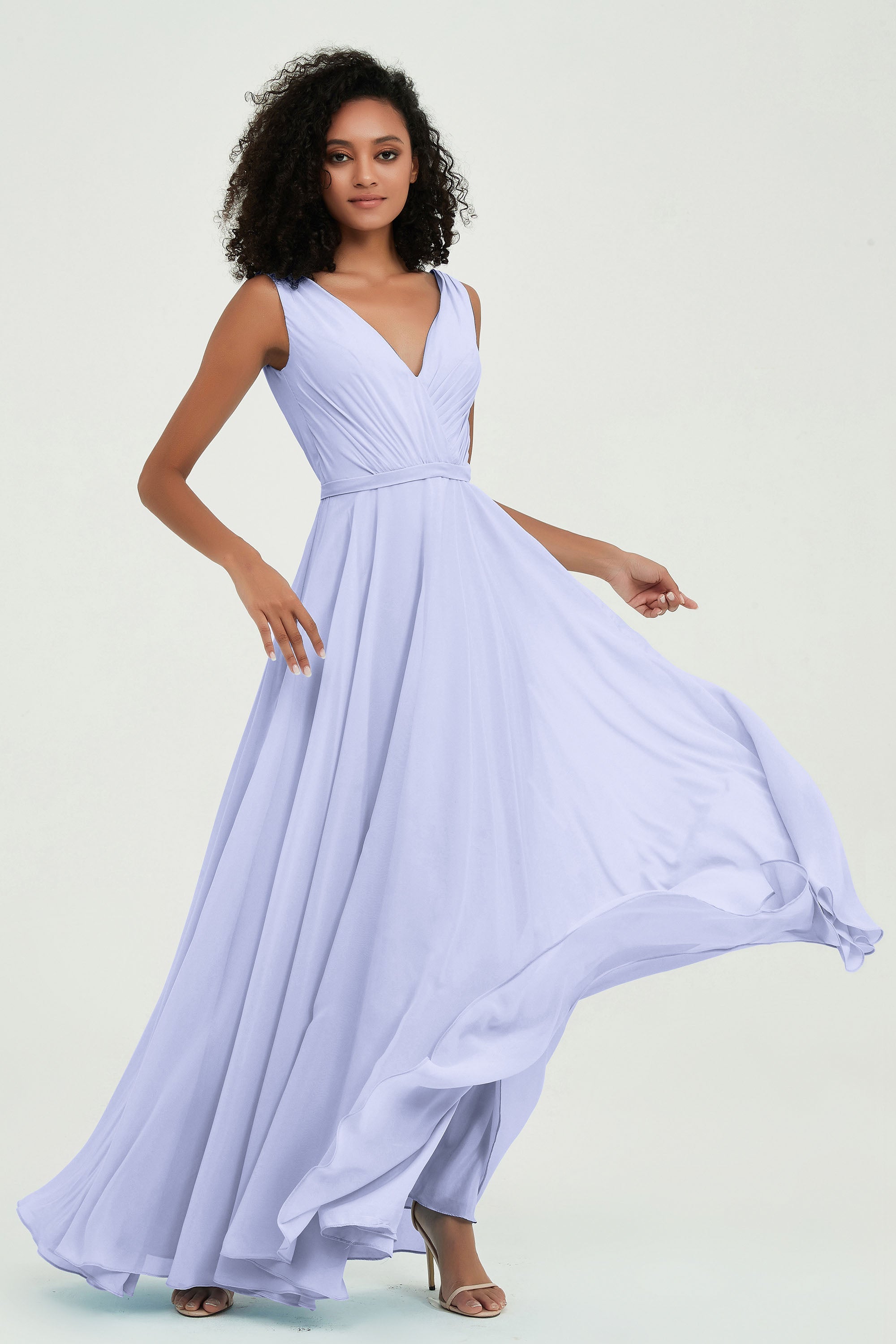 V Neck Chiffon A Line Bridesmaid Dress with Belt Formal Evening Dresses Prom Party Gons
