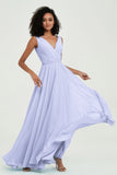 V Neck Chiffon A Line Bridesmaid Dress with Belt Formal Evening Dresses Prom Party Gons