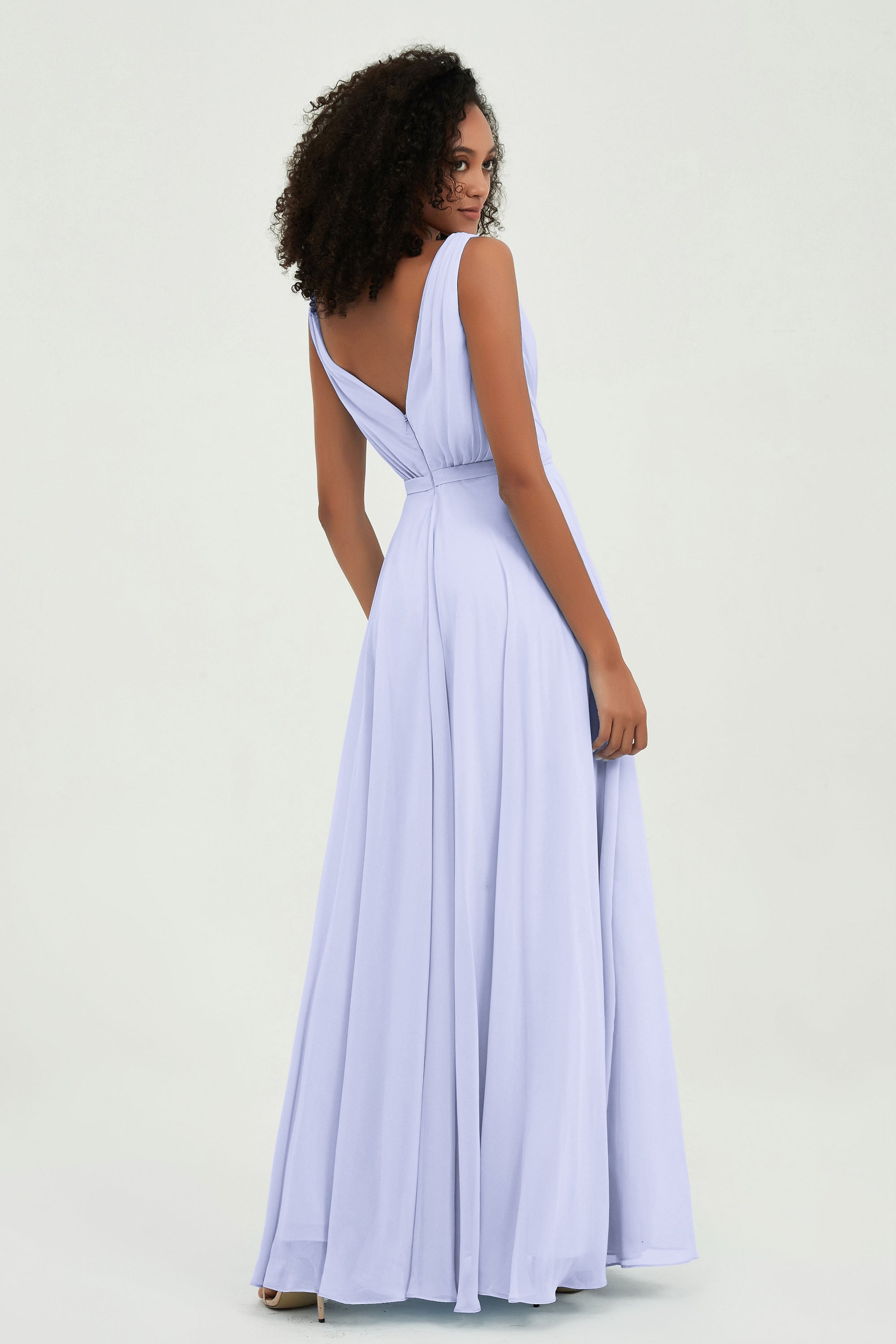V Neck Chiffon A Line Bridesmaid Dress with Belt Formal Evening Dresses Prom Party Gons