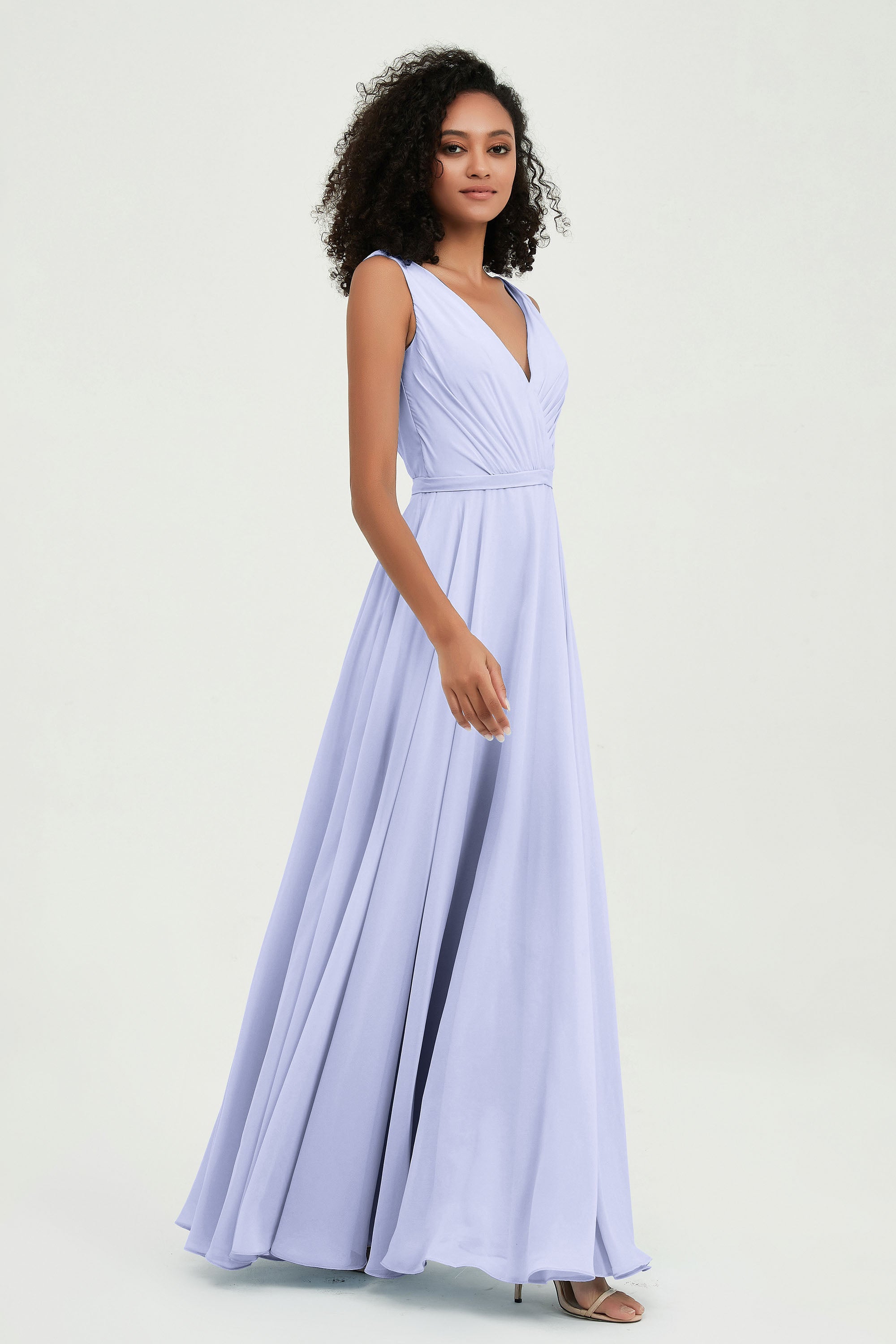 V Neck Chiffon A Line Bridesmaid Dress with Belt Formal Evening Dresses Prom Party Gons