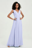 V Neck Chiffon A Line Bridesmaid Dress with Belt Formal Evening Dresses Prom Party Gons