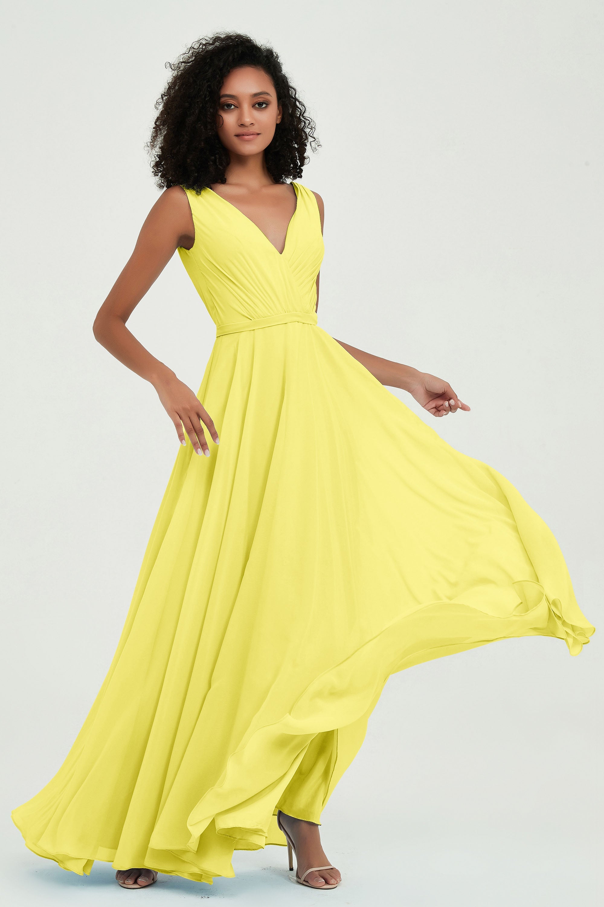 V Neck Chiffon A Line Bridesmaid Dress with Belt Formal Evening Dresses Prom Party Gons
