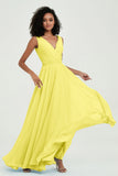 V Neck Chiffon A Line Bridesmaid Dress with Belt Formal Evening Dresses Prom Party Gons