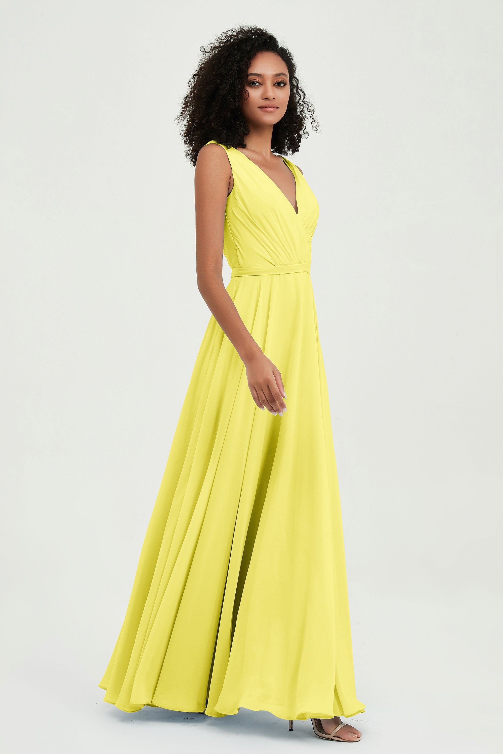 V Neck Chiffon A Line Bridesmaid Dress with Belt Formal Evening Dresses Prom Party Gons