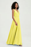 V Neck Chiffon A Line Bridesmaid Dress with Belt Formal Evening Dresses Prom Party Gons