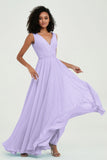 V Neck Chiffon A Line Bridesmaid Dress with Belt Formal Evening Dresses Prom Party Gons