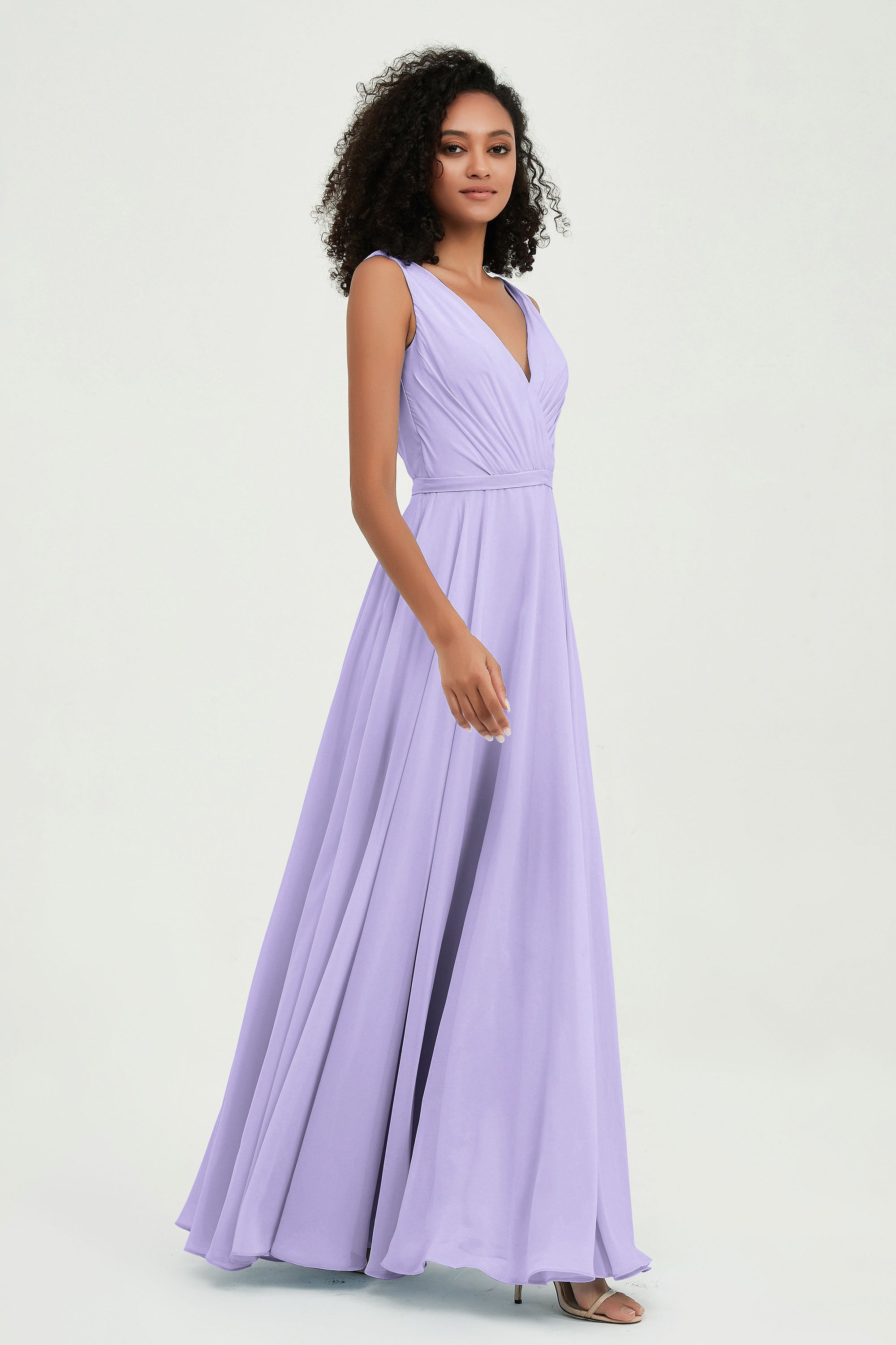 V Neck Chiffon A Line Bridesmaid Dress with Belt Formal Evening Dresses Prom Party Gons